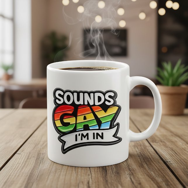Caneca de Café Orgulho Arco-Íris Soa Gay Estou Den (Criador carregado)