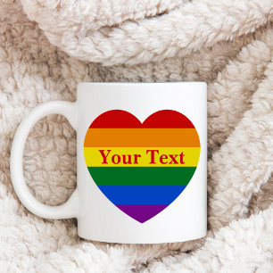 Caneca De Café Orgulho Bandeira do Coração Arco-íris LGBTQ Texto