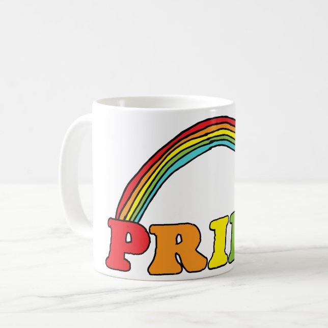 Caneca De Café Orgulho de texto e arco-íris (Frente Esquerda)