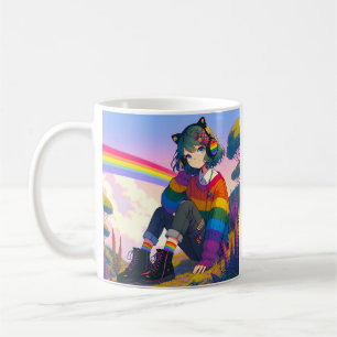 Caneca De Café Orgulho Lésbico de Menina de Anime LGBTQIA+ Person