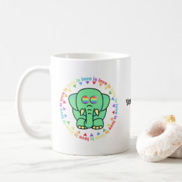 Caneca de Café Orgulho LGBTQ Elefante Fofo Nome Pe