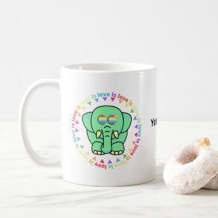 Caneca de Café Orgulho LGBTQ Elefante Fofo Nome Pe