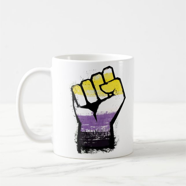 Caneca De Café Orgulho Não Binário Punho de Protesto (Esquerda)
