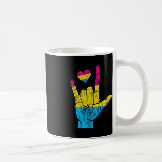 Caneca De Café Orgulho Pan-ASL Pansexual Perda Auditiva Conscient (Direita)