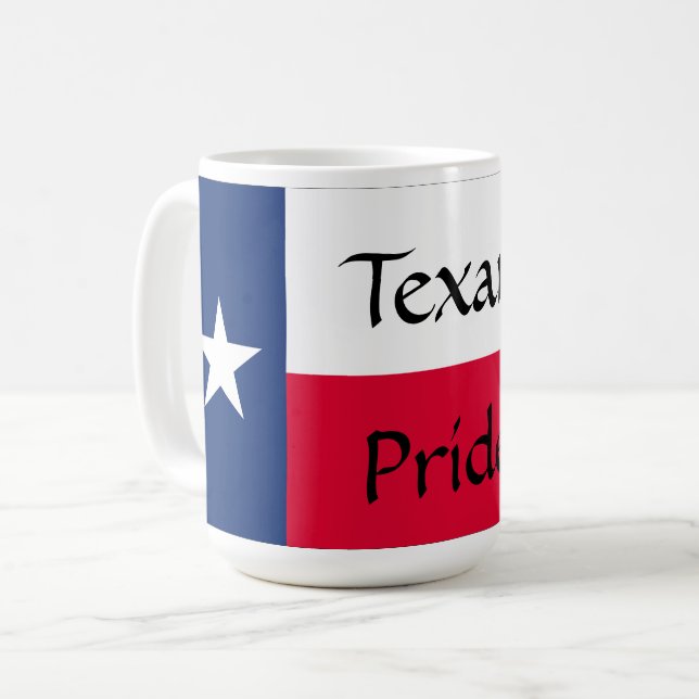 Caneca De Café Orgulho Texano, Bandeira do Texas com Bluebonnets, (Frente Esquerda)