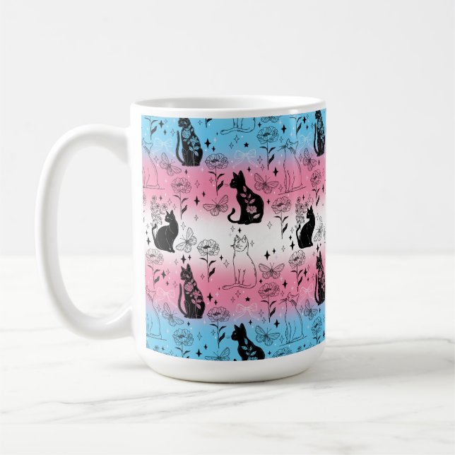 Caneca De Café Orgulho Transgênero Gato Preto - Mística e Bruxa (Esquerda)