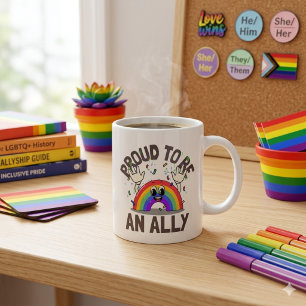 Caneca De Café Orgulhoso por Ser um Aliado Celebração Arco-Íris