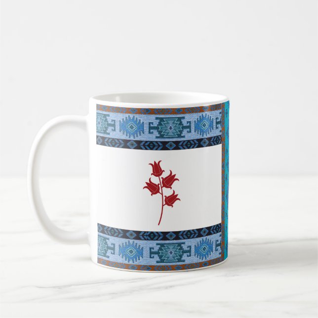 Caneca De Café Oriental Turco - Patterno Azul Mug com Tulipas (Esquerda)