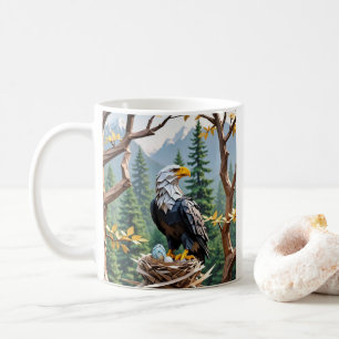Caneca De Café Origami American Eagle Sentada Em Seu Ninho