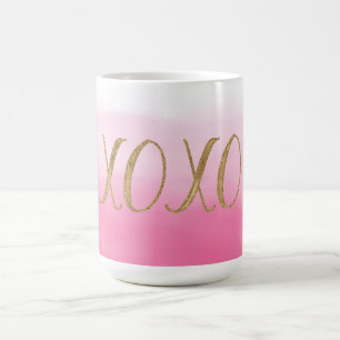 Caneca De Café Órmaco Rosa Aquarela Dourada Glitzy Glam XOXO