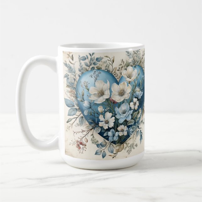 CANECA DE CAFÉ ORNAMENTADO AZUL DOURADO CORAÇÃO FLORAL (Esquerda)