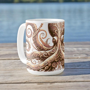 Caneca De Café Ornamentado Octopus de Kraken Steampunk Dourado Br