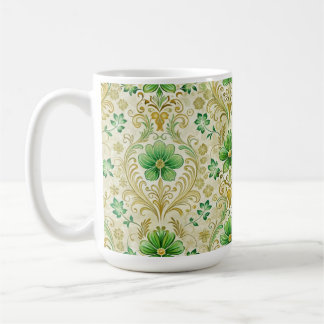CANECA DE CAFÉ ORNAMENTADO VERDE E DOURADOS FLUXOS IRLANDESES