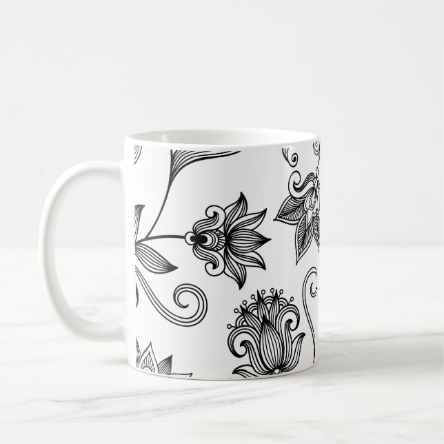 Caneca De Café Ornamental Floral: Fundo Decorativo Sem Olho (Esquerda)