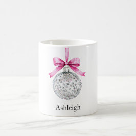 Caneca De Café Ornamento de Vidro de Prata com Natal de Arco Rosa