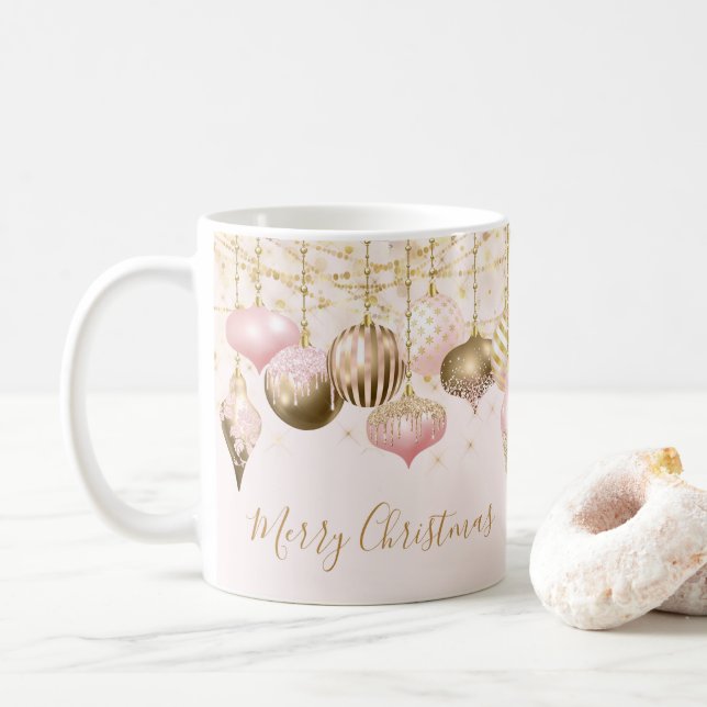 Caneca De Café Ornamento Dourado Cor-de-rosa-claro (Com Donut)