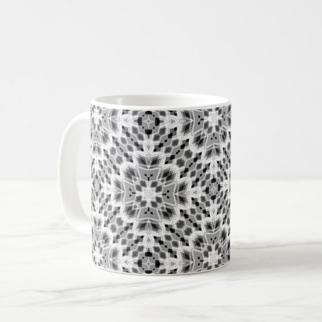 Caneca De Café Ornamento étnico geométrico preto e branco (Frente Esquerda)