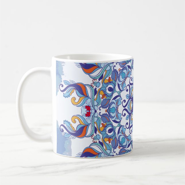 Caneca De Café Ornamento floral, design artístico. (Esquerda)