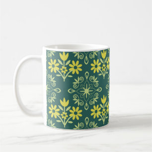 Caneca De Café Ornamento floral, padrão elegante sem descontinuid