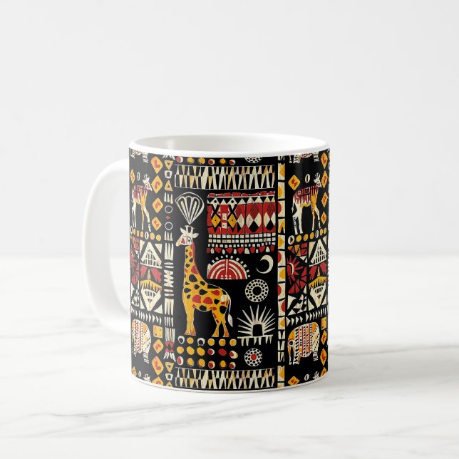 Caneca De Café Ornamento tradicional étnico africano, patenteamen (Frente Esquerda)