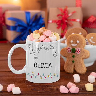 Caneca De Café Ornamentos bonitos e Luzes de Natal com seu nome