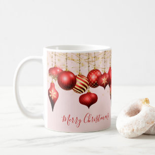 Caneca De Café Ornamentos Dourados vermelhos Feliz Natal