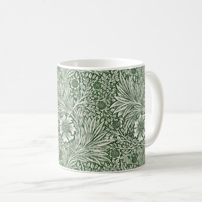 Caneca De Café Ornate floral pattern of white flowers & leaves (Frente Esquerda)