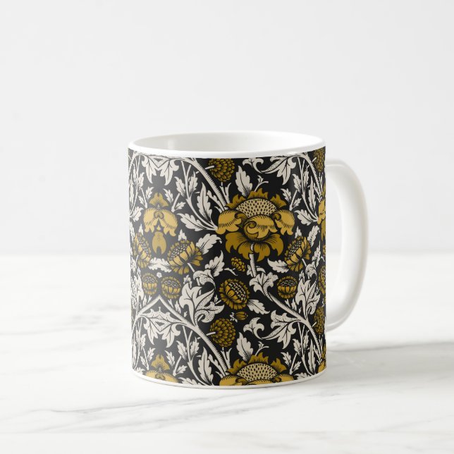 Caneca De Café Ornate floral pattern with large gold flowers  (Frente Esquerda)