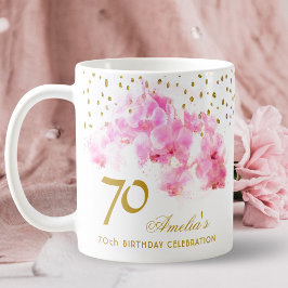 Caneca De Café Orquídea Cor de Água Dourada Glitter Aniversário d