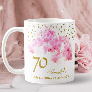 Caneca De Café Orquídea Cor de Água Dourada Glitter Aniversário d
