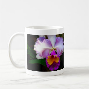 Caneca De Café Orquídea de Cattleya - branca/roxo/amarelo