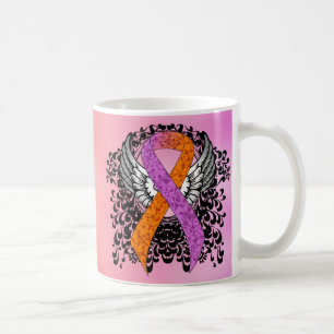 Caneca De Café Orquídea e fita alaranjada da consciência com as