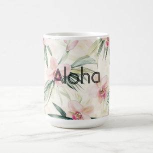 Caneca De Café Orquídea Floral Creme Rubor Rosa