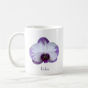 Caneca de Café Orquídea Lavanda e Branca