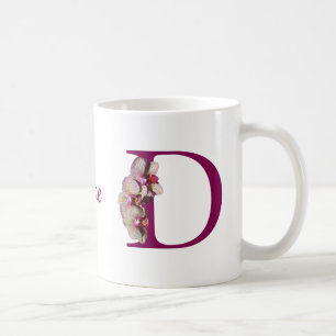 Caneca De Café Orquídea Monograma Inicial D Elegante Personalizad