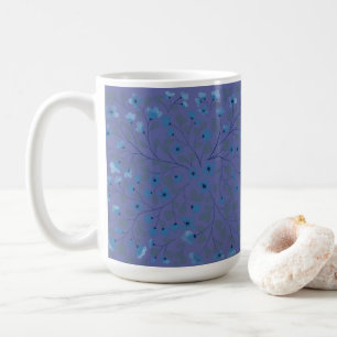 Caneca De Café Orquídea Radiante com Padrão Azul de Flores Selvag