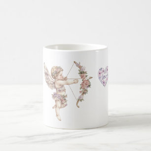 Caneca De Café Orquídea Roxo Cúprido Seta do Amor Coração Floral