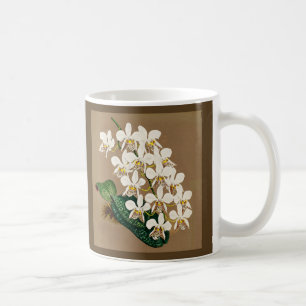 Caneca De Café Orquídeas Brancas Impressão de Botânica, Fundo de