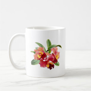 Caneca De Café Orquídeas Cattleya Rosa e Carmesim