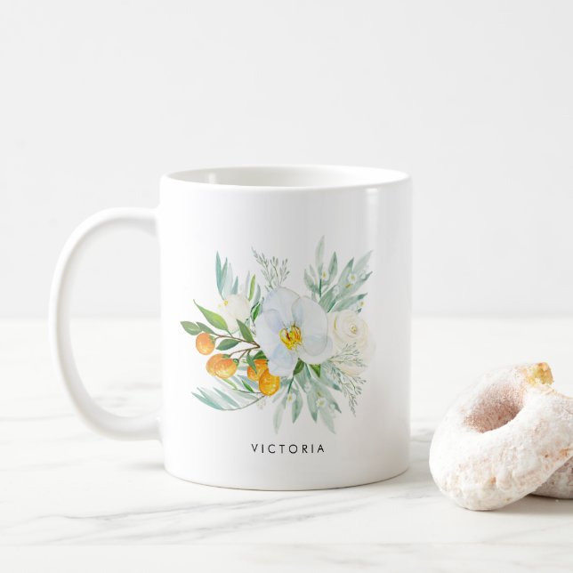 Caneca De Café Orquídeas d'água e Buquê Kumquats Bridesmaid (Com Donut)