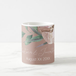 Caneca De Café Orquídeas Românticas em Aquarela sobre Rosa Desbot