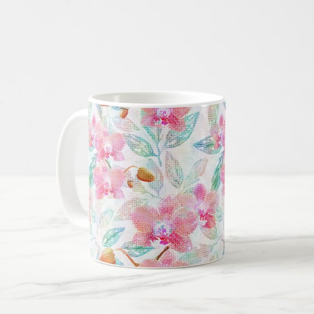 Caneca De Café Orquídeas rosa. (Frente Esquerda)
