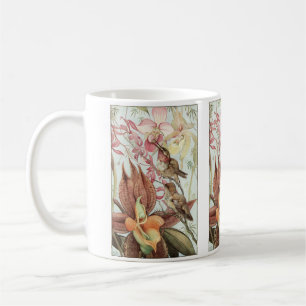 Caneca De Café Orquídeas Tropicais Vintage, Flores e Aves Humana