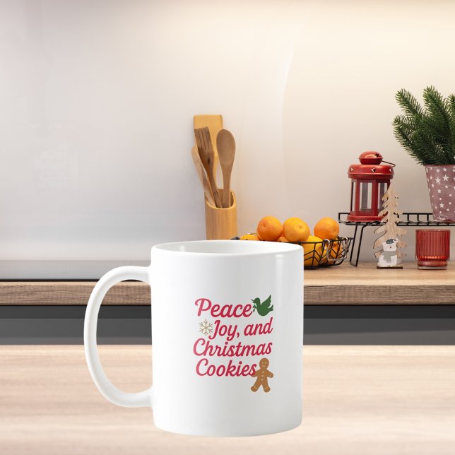 Caneca De Café Os biscoitos da alegria da paz de Natal citam verm (Criador carregado)