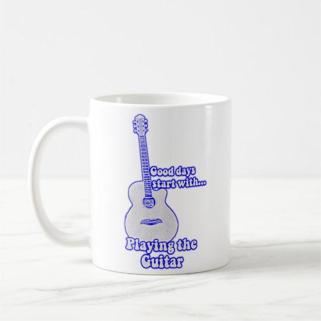 Caneca De Café Os bons dias começam tocando violão. azul (Esquerda)