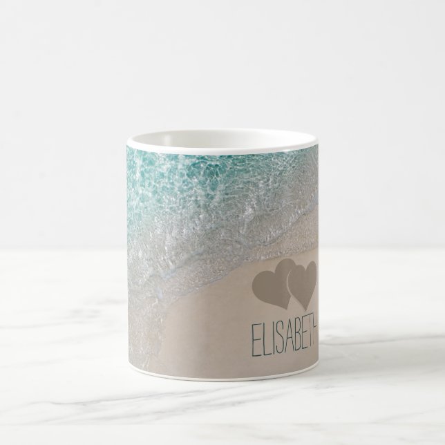 Caneca De Café Os corações cinzelados areia do oceano do Aqua (Centro)