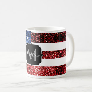 Caneca De Café Os EUA embandeiram o vermelho e o azul sparkles
