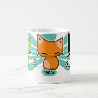 Caneca De Café os gatinhos de happy.happy.meh com aqua florescem