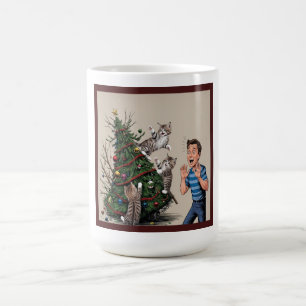 Caneca De Café Os Gatos Estão Subindo E Prestes A Derrubar A Árvo