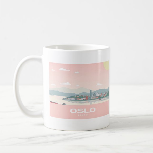 Caneca De Café Oslo Noruega Fjord Pastel Viagem (Esquerda)